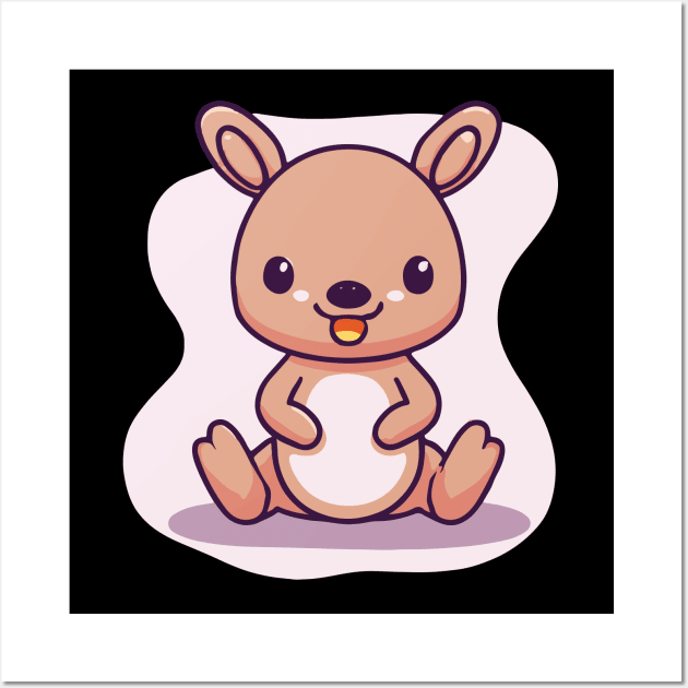 Cute baby kangaroo kawaii Wall Art by Kawaii Bomb